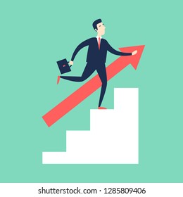 Businessman climbs the stairs. Flat style vector illustration.