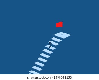 Businessman climbs the stairs to victory