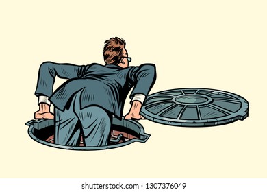 businessman climbs up. Pop art retro vector illustration kitsch vintage
