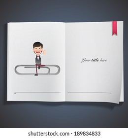 Businessman with clip printed on book. Vector design