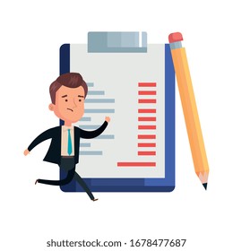 businessman with clipboard document and icons vector illustration design