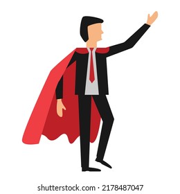 Businessman in the cloak of a superhero. Conceptual vector illustration in flat style design. Isolated on background.