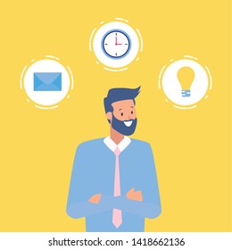 businessman clock briefcase and bulb idea business work vector illustration