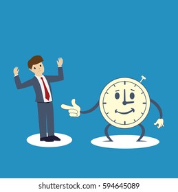 Businessman with the clock : Business concept flat design vector illustration