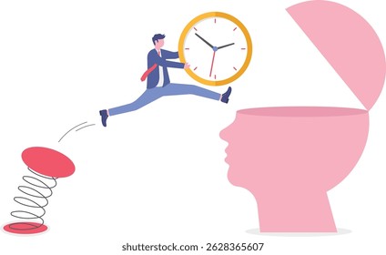 A businessman with a clock for a head, illustration of a businessman who is always on time in completing tasks

