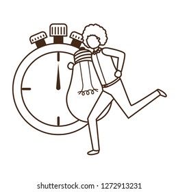 businessman with clock and light bulb character