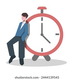 businessman with clock. It's time for a break, a break to relax and refresh yourself from a long stress break, free from the concept of boredom, sleepiness and fatigue. suitable for business themes