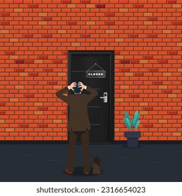 Businessman with closed door design vector illustration