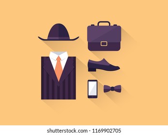 Businessman clothes decorative icons set with shirt tie belt jacket isolated vector illustration. 