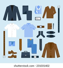 Businessman clothes decorative icons set with shirt tie belt jacket isolated vector illustration