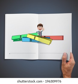 Businessman with clothespin printed on book