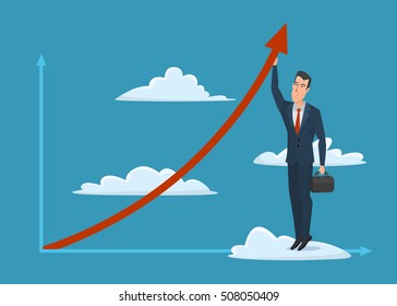 Businessman cloud arrow growth man male suitcase business icon. Vector creative color illustrations flat design in flat modern style.