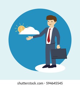 Businessman with the cloud : Business concept flat design vector illustration