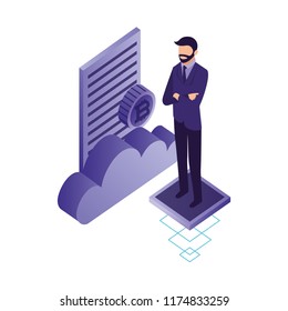 businessman with cloud computing and set icons