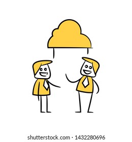 businessman and cloud connection concept in stick figure yellow theme
