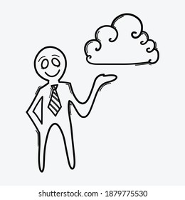 Empresario con nubes. Icono del vector Doodle. Dibujo de la ilustración de la caricatura dibujada a mano.
