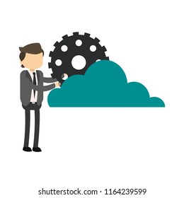 Businessman with cloud and gear