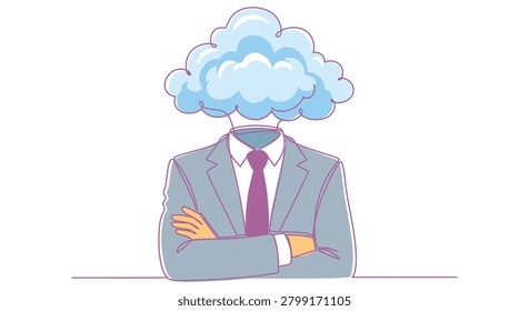 Businessman with cloud over his head concept illustration businessman thinking business confused illustration professional depression overwhelmed employee corporate imagination headspace
