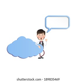 Businessman with cloud over isolated white background