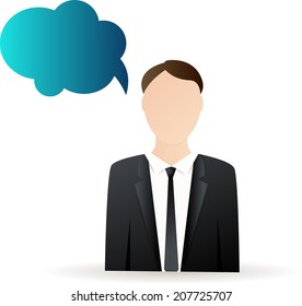 Businessman with cloud speech bubble - business communication concept