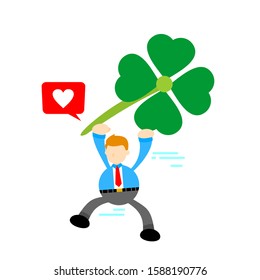 Businessman and clover leaf cartoon doodle flat design style vector illustration