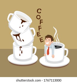 Businessman coffee addicted, illustration vector cartoon
