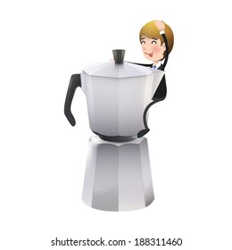 Businessman with coffee pot over white background. Vector design. 