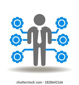 Businessman With Cog Wheels Icon Vector. Role And Responsibility Business Employee Sign. Competence Procedure Policies Symbol.