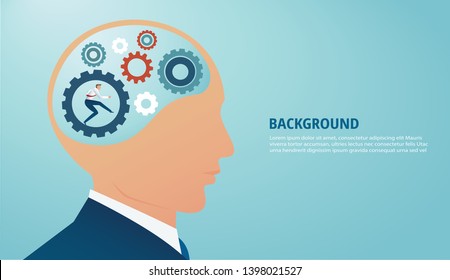 businessman with cogs wheel in brain. concept of creative thinking. vector illustration EPS10