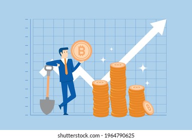 Businessman with a lot of coin bids at higher prices