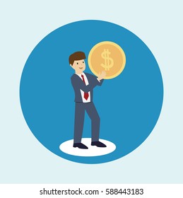 businessman with coin. Business concept. flat design. vector illustration