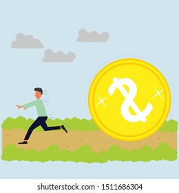 businessman with a coin chasing him in the form of an illustration vector