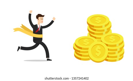 Businessman and coin stack vector. free space for text. copy space.