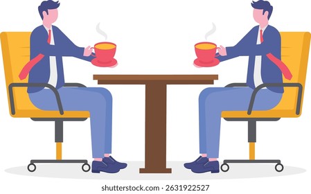 a businessman colleague take a break having coffee and have a chat.
