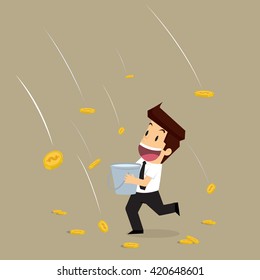 Businessman Collect Coins Drops. Vector