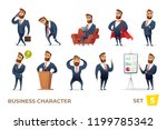 Businessman collection. Bearded charming business men in different situations. Manager character design