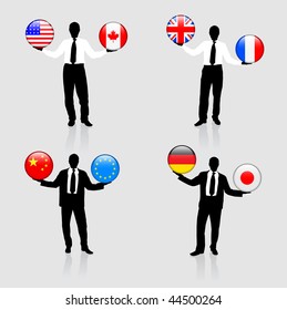 Businessman Collection with Internet Flag Buttons Original Vector Illustration