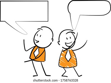 Businessman and collegau with blank speech bubble.
Girl and boy hand drawn doodle line art cartoon design character - isolated vector illustration outline of man.
