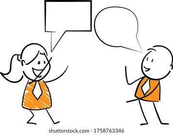 Businessman and collegau with blank speech bubble.
Girl and boy hand drawn doodle line art cartoon design character - isolated vector illustration outline of man.

