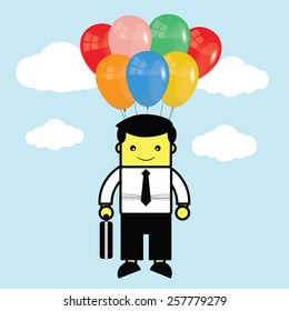 Businessman with colorful balloons.