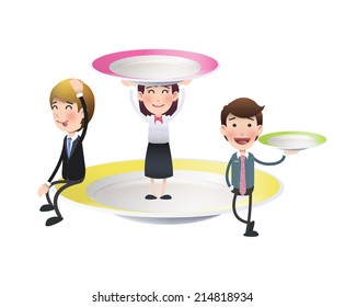 Businessman with colorful plate. Vector design. 