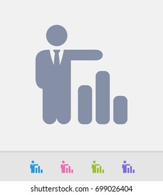 Businessman & Column Graph - Granite Icons. A professional, pixel-perfect icon designed on a 32x32 pixel grid and redesigned on a 16x16 pixel grid for very small sizes.