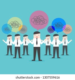 Businessman communicate with confuse speech bubble. career opportunity. vector illustration.