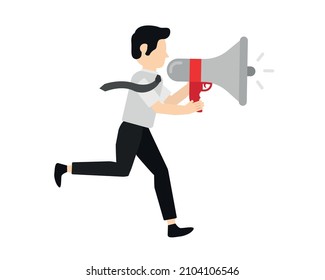 Businessman communicates through a megaphone. Business concept. Vector flat design illustration.