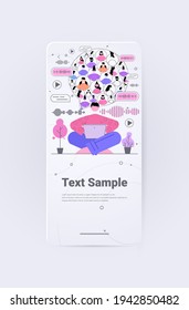 businessman communicating by voice messages audio chat application social media online communication concept vertical copy space vector illustration