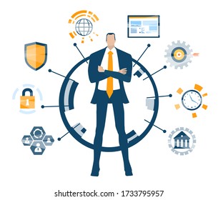 Businessman and communication icon representing busy live and ability to control and support business development 