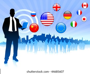 Businessman communication with internet flag buttons Original Vector Illustration