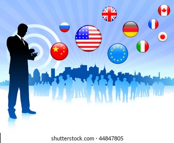 Businessman communication with internet flag buttons Original Vector Illustration