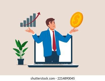 Businessman compare between value and growth stock in his hand. Choosing asset for earning and profit in market. Value stock vs growth stock, comparison between investing.