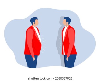 Businessman compare Fat and Slim Man Before and After Weight Loss Vector illustrator